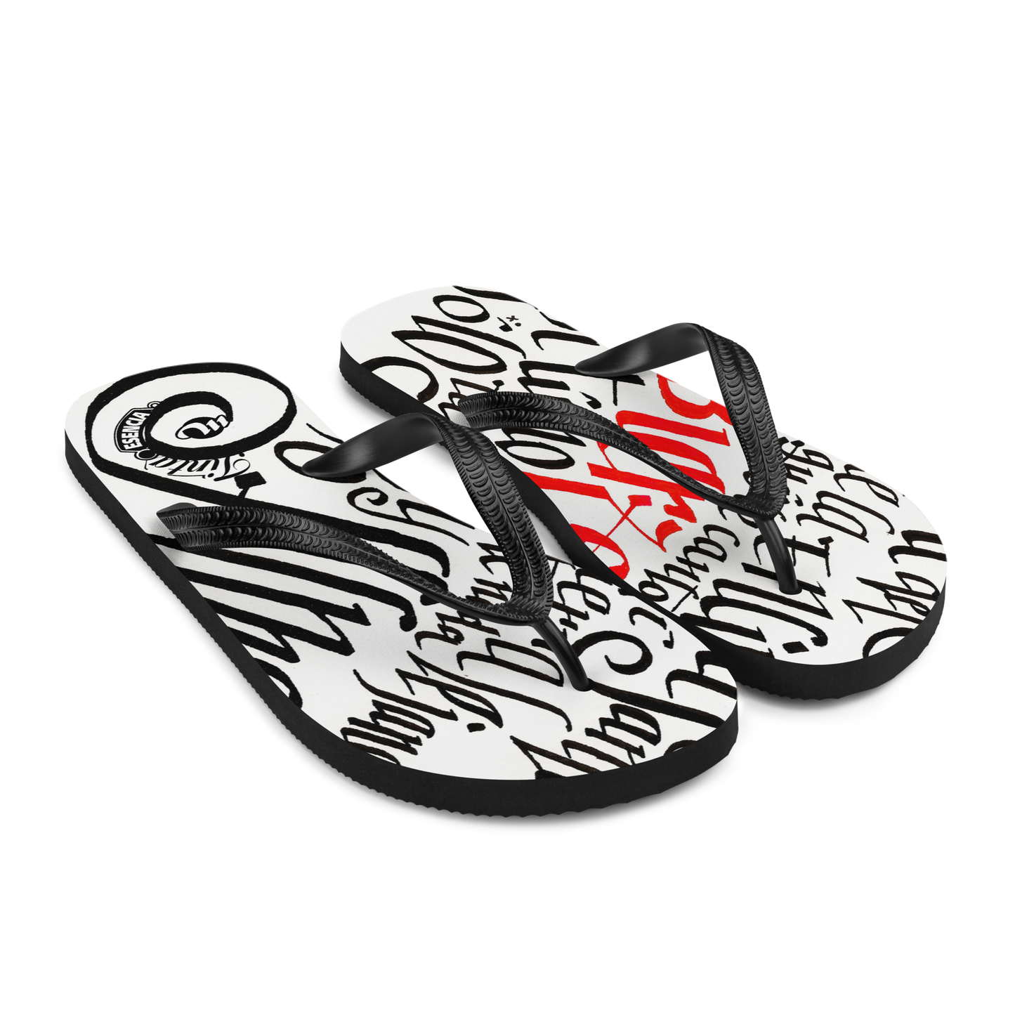 Letra de la canción de Miguel Guerrero : Bierzo tierra lejana. letras caligráficas, negras y palabra Bierzo en rojo, ilustradas en sandalias Flip flop blancas con tiras de color negro.