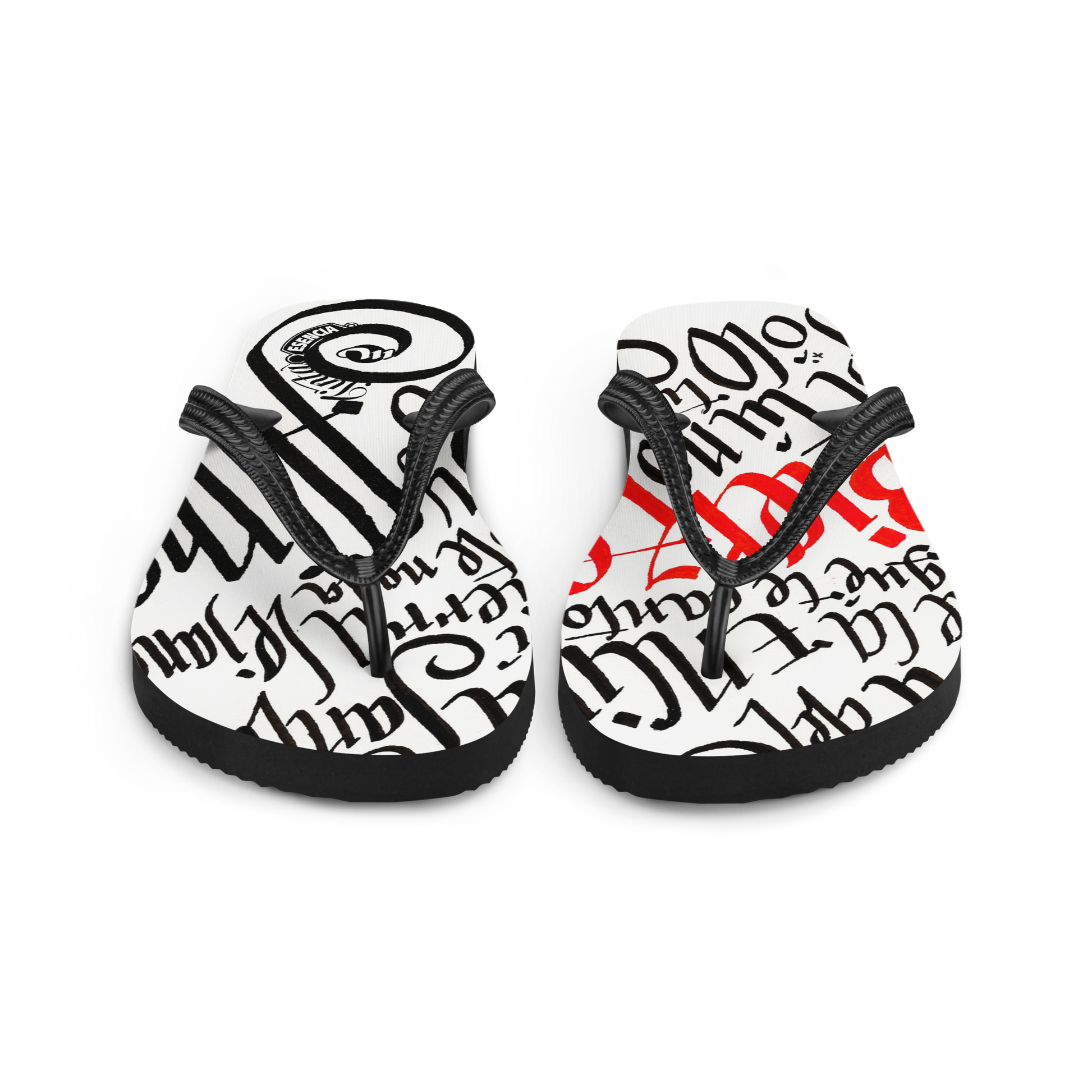 Letra de la canción de Miguel Guerrero : Bierzo tierra lejana. letras caligráficas, negras y palabra Bierzo en rojo, ilustradas en sandalias Flip flop blancas con tiras de color negro.